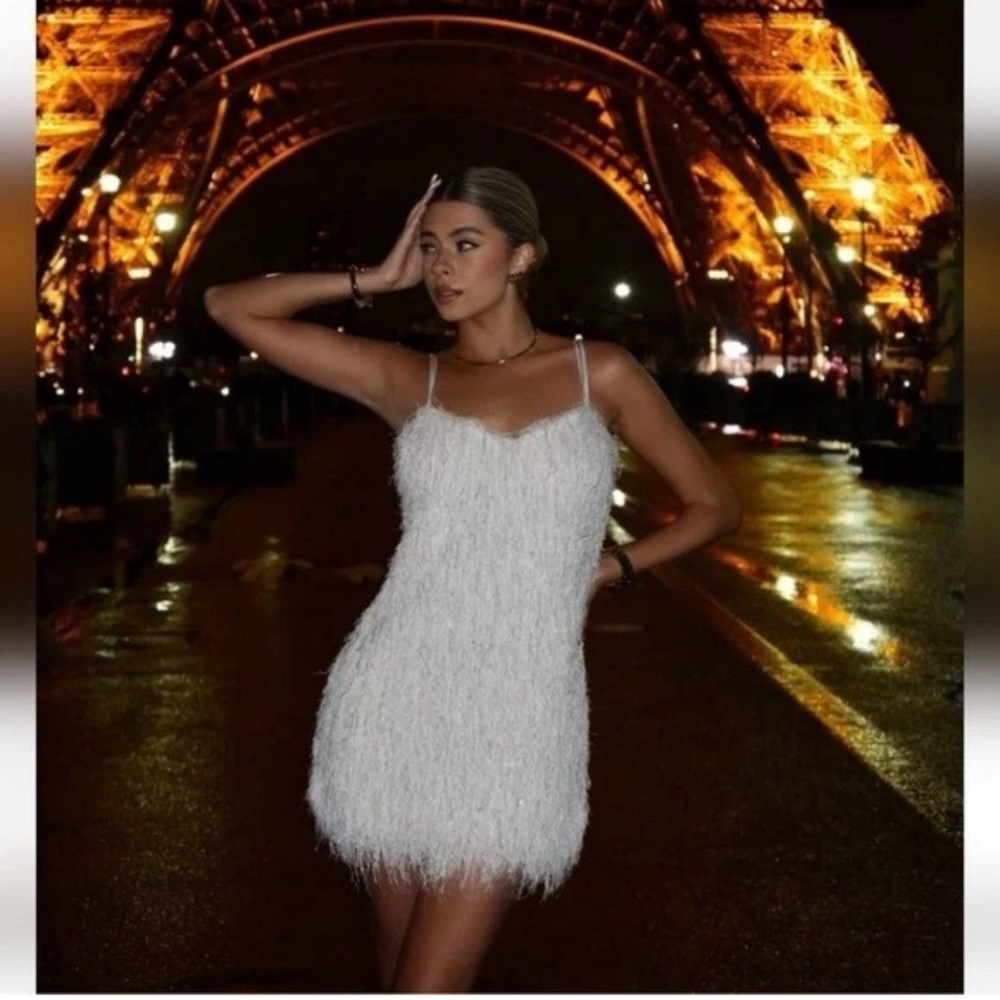 ZARA FRINGED MINI DRESS WITH METALLIC THREAD. NWT. Size S